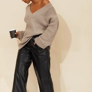 Mocha oversized V neck balloon sleeve